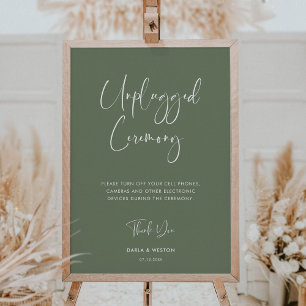 Elegant & modern sage green Unplugged ceremony Poster