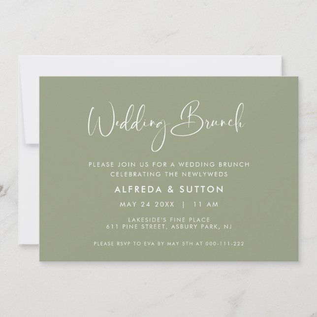 Elegant & Modern Sage Green Wedding Brunch Invitation (Front)