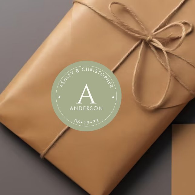 Elegant Modern Sage Green Wedding Classic Round Sticker (Creator Uploaded)