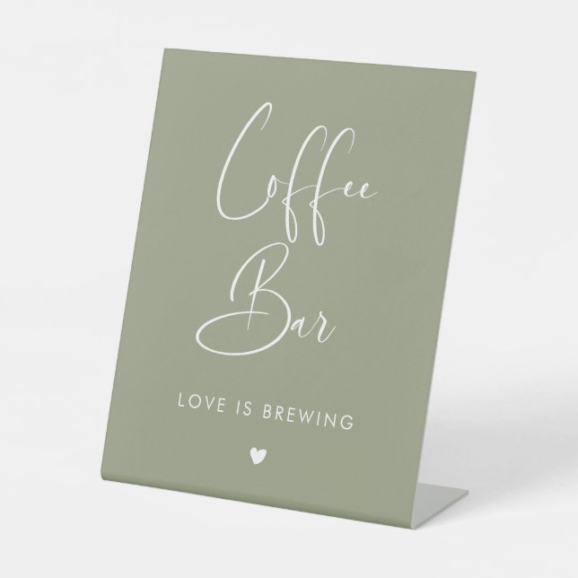 Elegant & Modern Sage Green  wedding Coffee Bar Pedestal Sign (Front)