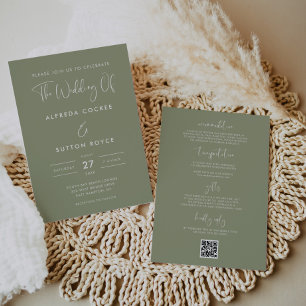 Elegant & Modern Sage Green wedding Invitation