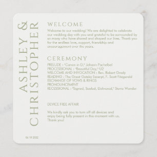 Elegant Modern Sage Green Wedding Programme