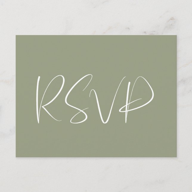 Elegant & modern Sage green wedding RSVP Postcard (Front)