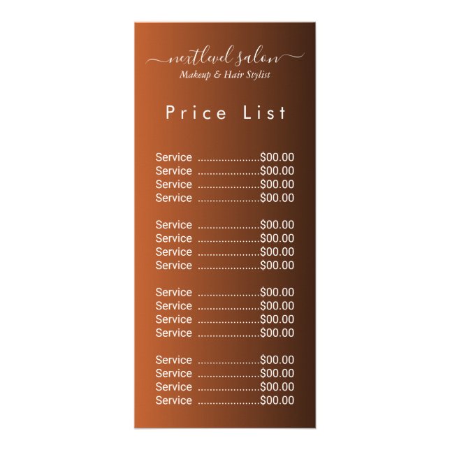 Elegant Modern Salon Price List Rack Card  (Front)