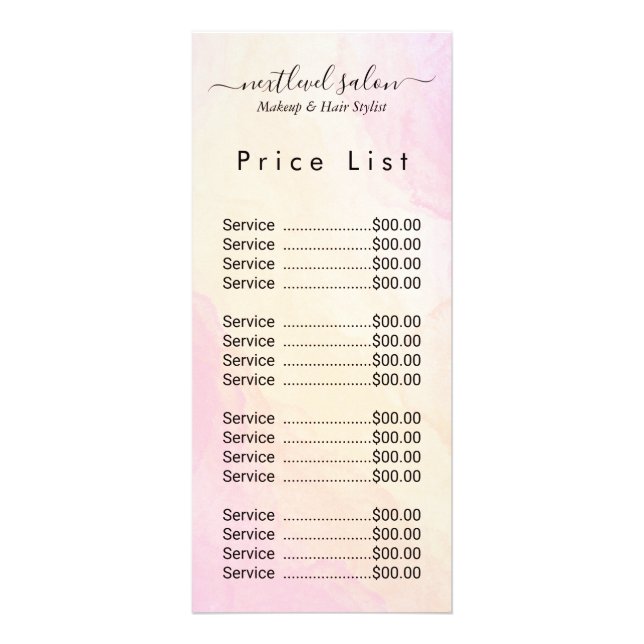 Elegant Modern Salon Price List Rack Card  (Front)