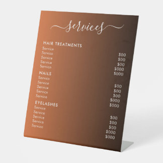 Elegant Modern Salon Spa Service Price List  Pedestal Sign