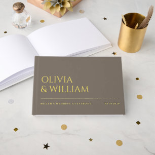 Elegant Modern Sandstone Typography Wedding Foil Guest Book