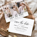 Elegant Modern Save the Date 3 Photo<br><div class="desc">Modern and Elegant Landscape Horizontal Three (3) Photo Save the Date Wedding Magnet with hand lettered script typography. The save the date invitation magnet includes script typography and chic and simple design that you can add your customised engagement photograph picture to.</div>