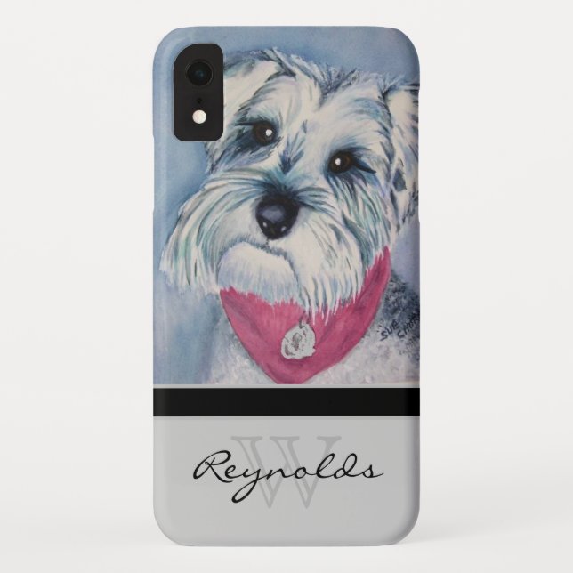 Elegant Modern Schnauzer w Black Monogram Name Case-Mate iPhone Case (Back)