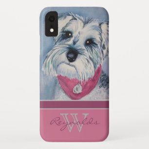 Elegant Modern Schnauzer w Fuchsia Monogram Name Case-Mate iPhone Case