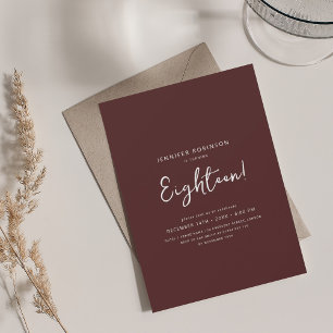 Elegant Modern Script 18th Birthday Burgundy Invitation