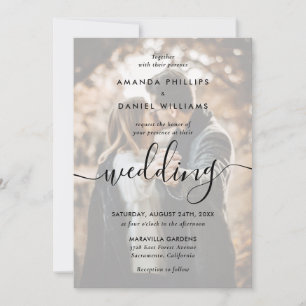 Elegant Modern Script 2 Photo Black Wedding Invitation