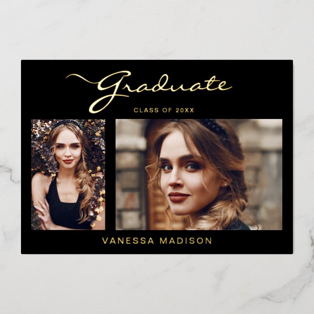 Elegant Modern Script | 2 Photo Grad Announcement (Front)