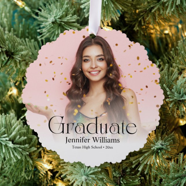 elegant modern script 2 photos Graduation Keepsake Tree Decoration Card (Insitu (Tree))