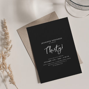 Elegant Modern Script 30th Birthday Party Black  Invitation