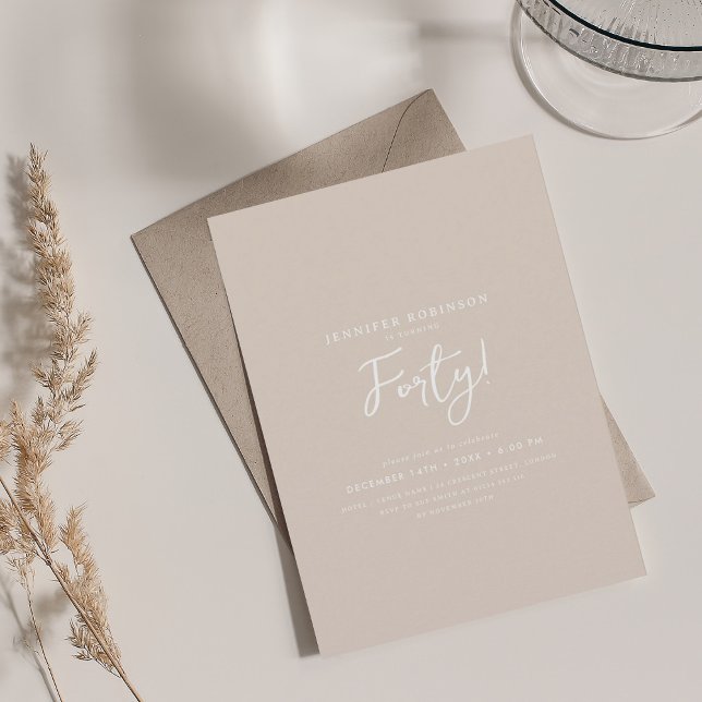 Elegant Modern Script 40th Birthday Champagne  Invitation (Elegant Modern Script 40th Birthday Champagne Invitation)