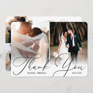 Elegant Modern Script 4 Photo Wedding Guest Thank You Card