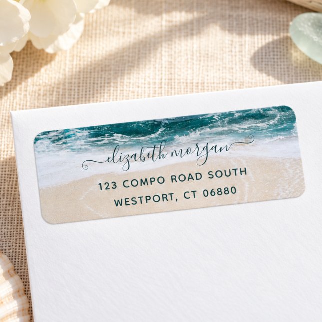 Elegant Modern Script Beach Ocean Return Address (Creator Uploaded)