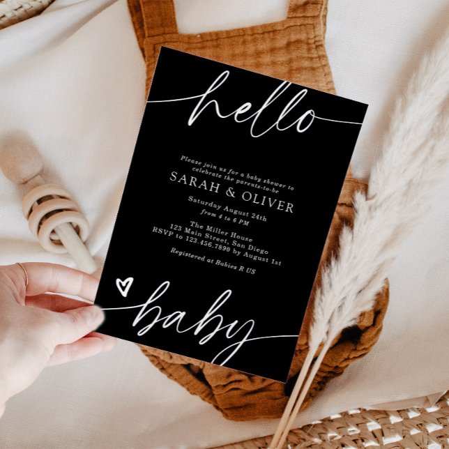 Elegant Modern Script Black White Baby Shower Invitation (Creator Uploaded)