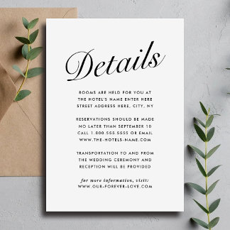 Elegant Modern Script Black White Guest Info. Card