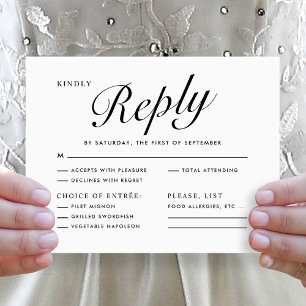 Elegant Modern Script Black White Menu Choice RSVP
