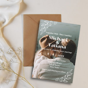 elegant modern script botanical boho photo wedding invitation