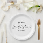 Elegant Modern Script | Bridal Shower Paper Plate<br><div class="desc">Minimalist Elegant Paper Plate,  Modern Black & White Colour Contrast for your bridal shower.</div>