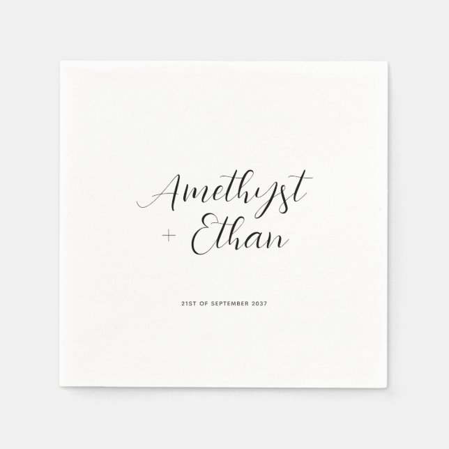 Elegant Modern Script Bride & Groom Names Wedding Napkin (Front)