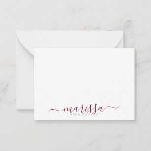 Elegant Modern Script Burgundy Monogram Name Card