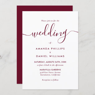 Elegant Modern Script Burgundy Wedding Invitation