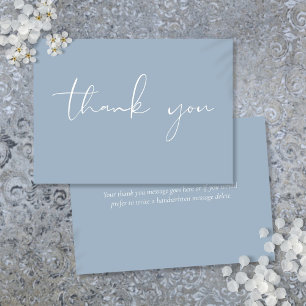 Elegant Modern Script Calligraphy Dusty Blue Thank You Card