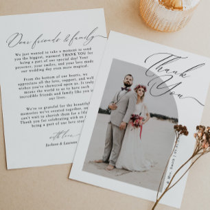 Elegant Modern Script Calligraphy Photo Wedding Thank You Card