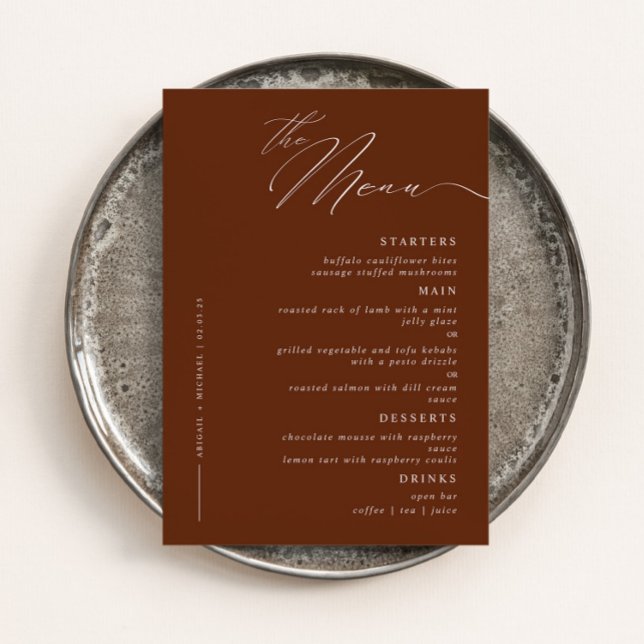 Elegant Modern Script Calligraphy Wedding Dinner Menu (Creator Uploaded)