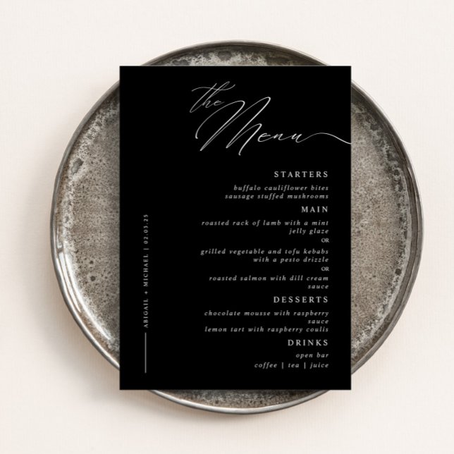 Elegant Modern Script Calligraphy Wedding Dinner Menu (Creator Uploaded)