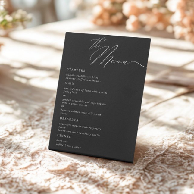Elegant Modern Script Calligraphy Wedding Dinner Pedestal Sign (Creator Uploaded)