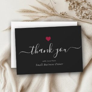 Elegant Modern Script Chic Red Heart Business Thank You Card