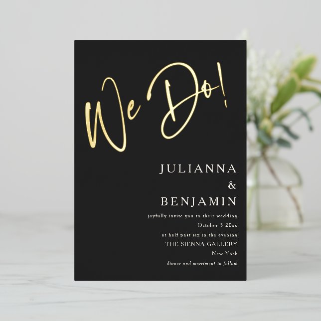 Elegant Modern Script Classy Wedding Black Gold (Standing Front)