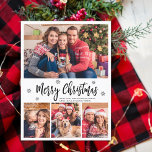 Elegant Modern Script Collage Merry Christmas Postcard<br><div class="desc">Elegant, Black and White Snowflakes Modern 4 Photo Collage Merry Christmas Script Holiday Postcard. TThis festive, mimimalist, whimsical four (4) photo holiday card template features a pretty photo collage, some snowflake and says Merry Christmas! The „Merry Christmas” greeting text is written in a beautiful black hand lettered typography font type...</div>