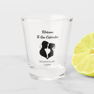 elegant modern script couple welcome wedding  shot glass