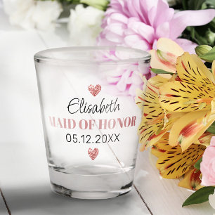Elegant Modern Script Cute Glitter Hearts Custom Shot Glass