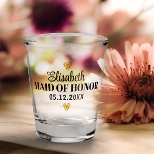 Elegant Modern Script Cute Glitter Hearts Custom Shot Glass