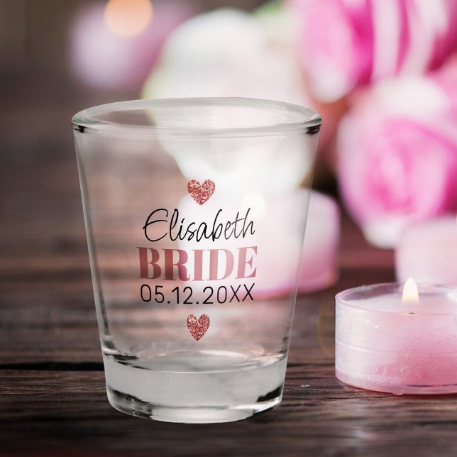   Elegant Modern Script Cute Glitter Hearts Custom Shot Glass (Creator Uploaded)
