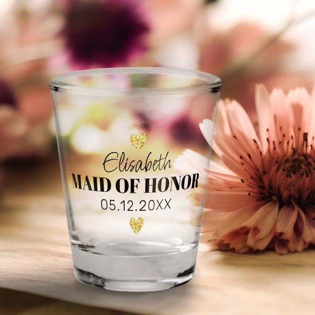   Elegant Modern Script Cute Glitter Hearts Custom Shot Glass (Creator Uploaded)