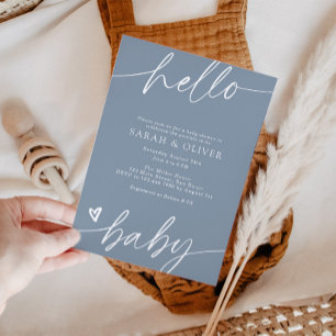 Elegant Modern Script Dusty Blue Baby Shower Invitation