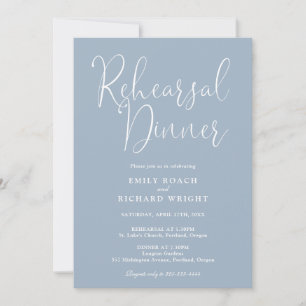 Elegant Modern Script Dusty Blue Rehearsal Dinner Invitation