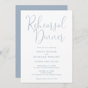 Elegant Modern Script Dusty Blue Rehearsal Dinner Invitation