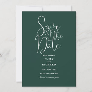 Elegant Modern Script Emerald Green Wedding Save The Date