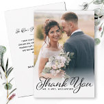 Elegant Modern Script Flat Thank You Card<br><div class="desc">An elegant photo thank you card for your wedding guests. Personalise it with your name on the front and your first names and a message on the back.</div>