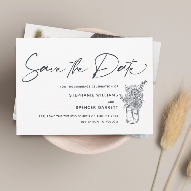 Elegant Modern Script Flowers Photo Wedding Save The Date (Elegant Modern Script Flowers Photo Wedding Save The Date)