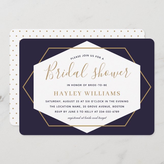 Elegant Modern Script Geometric Bridal Shower Invitation (Front/Back)